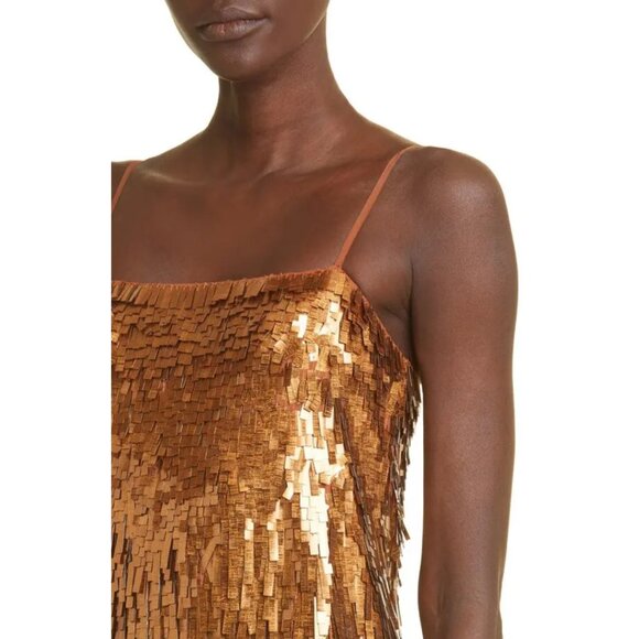 NWT Johanna Ortiz Chemical Attraction Metallic Feather Trim Minidress Gold Sz 10 - Picture 6 of 15